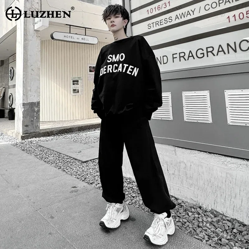 

LUZHEN Autumn Fashion Plain Handsome Long Sleeved Sweatshirt Two Piece Sets Original Trendy Streetwear Sport Men's Pants LZ4722