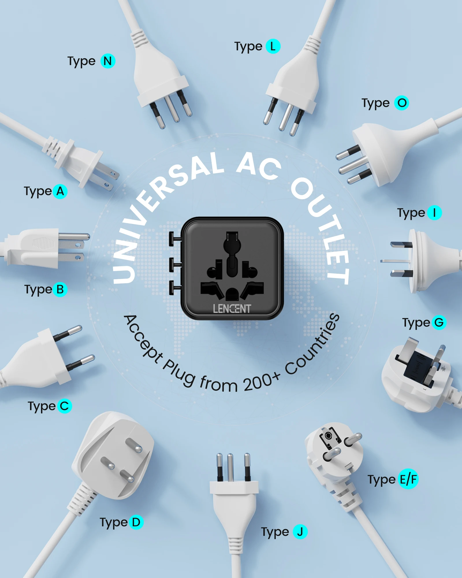 LENCENT 2-IN-1 Universal Travel Adapter with 2 AC Outlets  Mini International AC Plug Adapter Charger for US EU UK AUS Travel