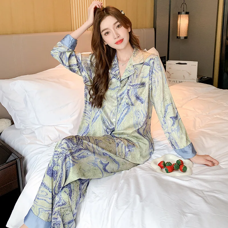 QSROCIO Women\'s Spring Summer Pajamas Set Beautiful Brilliant Galaxy Print Sleepwear Casual Home Suit Temperament Nightwear