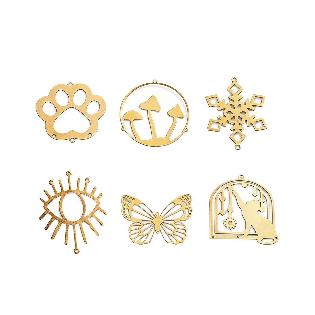 2pcs Brass Connector Link DIY Suncatcher Making Parts Mystical Hollow Filigree Jewelry Charms Keychain Pendant Craft Accessories