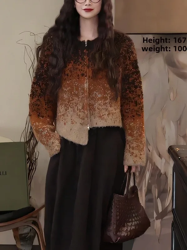 

plus Size Knitwear Casual Style Korean Fashion Versatile High-End Feeling Women's Sweater Winter Season Long Sleeve Zipper De...