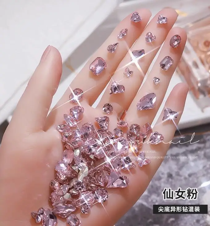 50 Stücke Luxus Rosa Zirkon Nagel Strass 3D Große Größe Gemischte Formen Glitter Kristall Diamant Nail art Charme DIY Handwerk Nägel Dezember