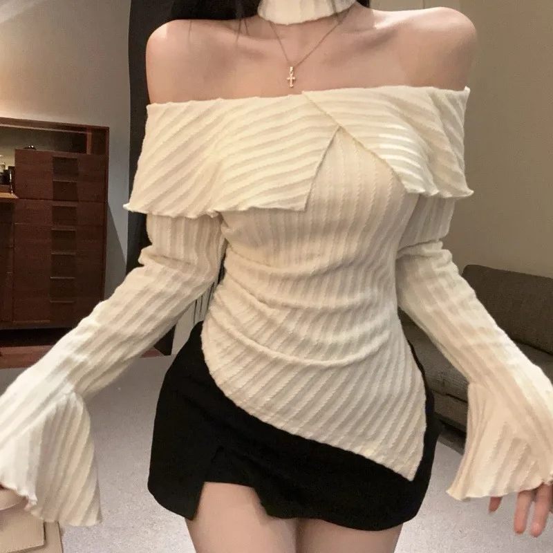 تصميم غير منتظم Bell Sve Top 2025 خريف شتاء جديد Sle المرأة Faion واحد oulder Basero تي شيرت طويل Sve Crew... #1