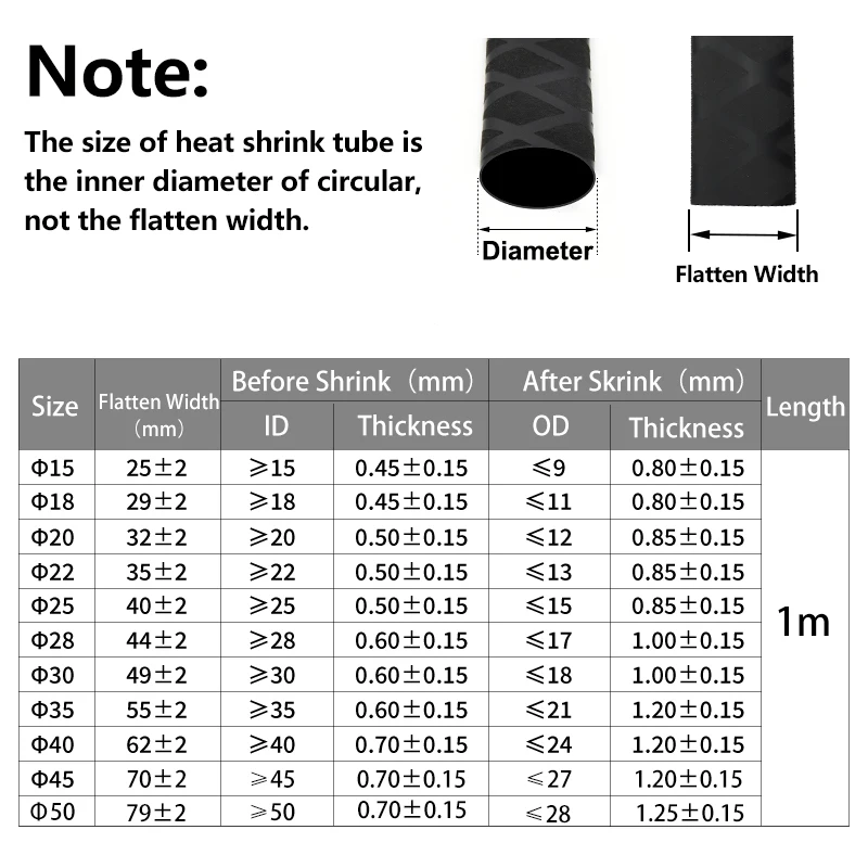 1M/1.6M Non Slip Heat Shrink Tube 15 18 20 22 25 30 40 50mm Waterproof Cover Bicycle Handle Protector Anti Skid Fishing Rod Wrap