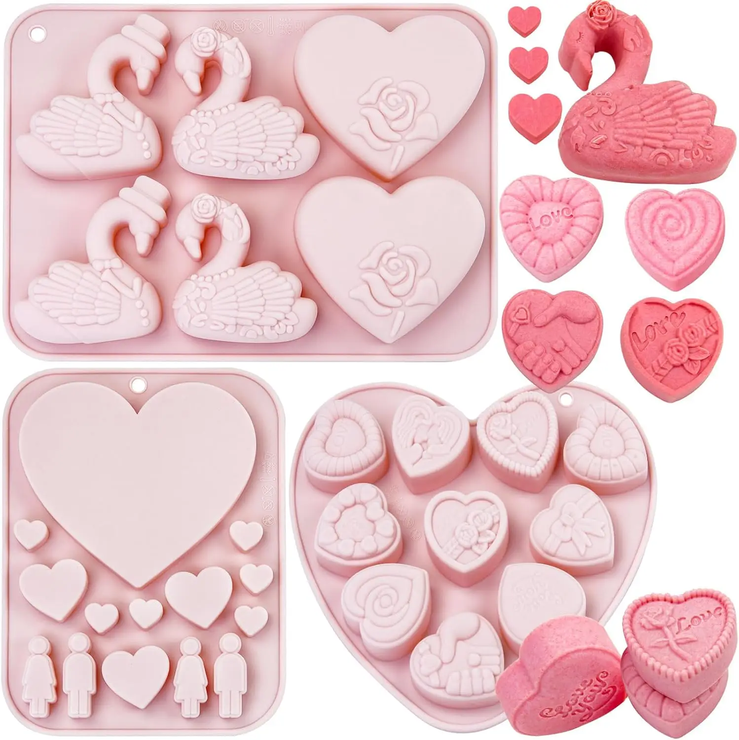 

3 Pack Valentine's Day Silicone Baking Mold, Heart Shape Molds Silicone Soap Molds Chocolate Jelly Ice Cube Cake Decoration