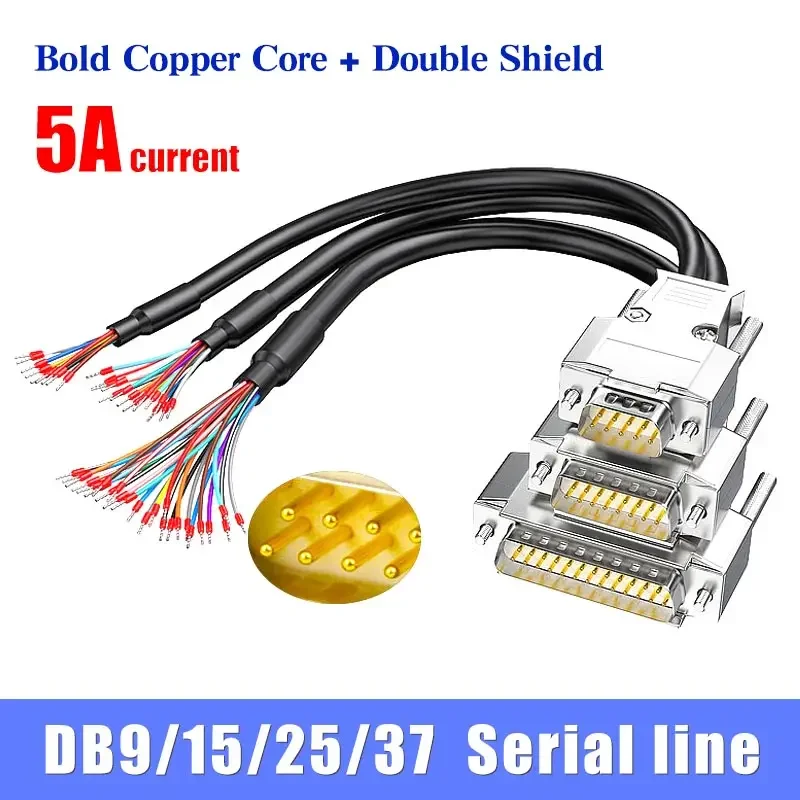 1pc DB9 DB15 DB25 Connector Cable Industrial Male Female Plug Cord Shielded Signal Wire 9/15/25 Pin Com RS232 Serial Port Line