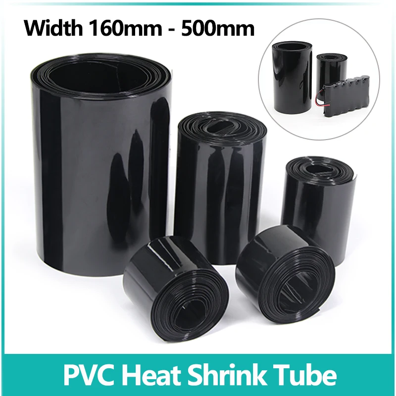 

1~10m Black PVC Heat Shrink Tube 160mm ~ 500mm 18650 Lipo Battery Pack Insulated Protection Film Wrap lithium Case Cable Sleeve