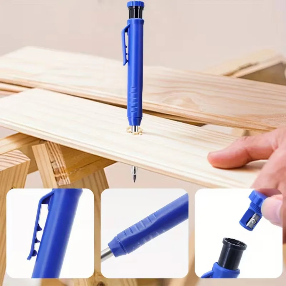 4pcs set of 2 8mm carpenter pencils set with 2 boxes of refills with a pencil sharpener and cap mechanical carpenter automatic pencils suitable for carpenter to draw deep hole fine writing tools Product details 0