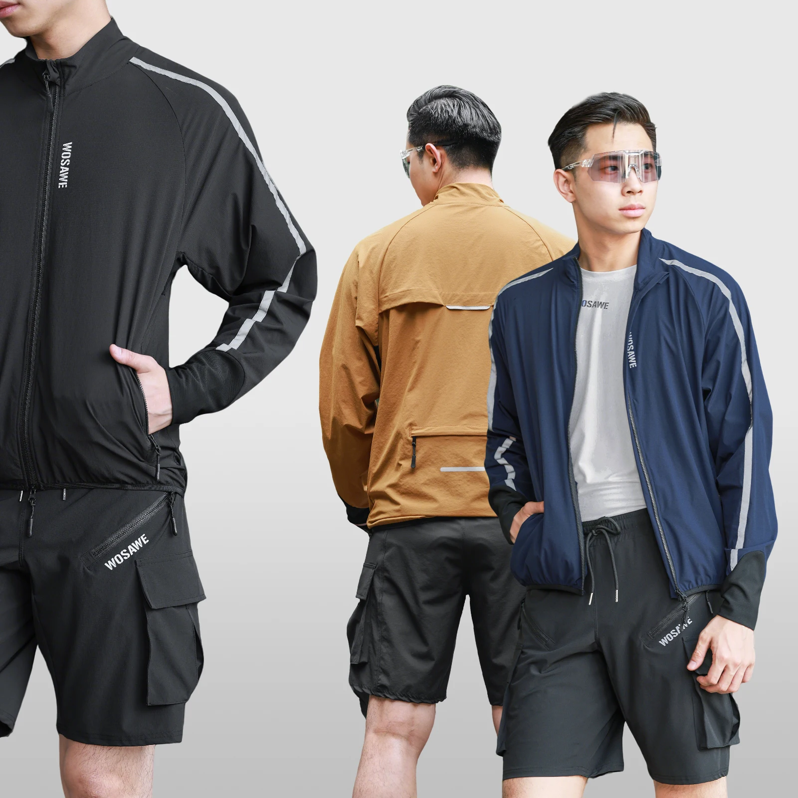 

WOSAWE Mens Windbreaker Windproof Summer Reflective Cycling Jacket MTB Bicycle Long Sleeve Bike Coat Jersey