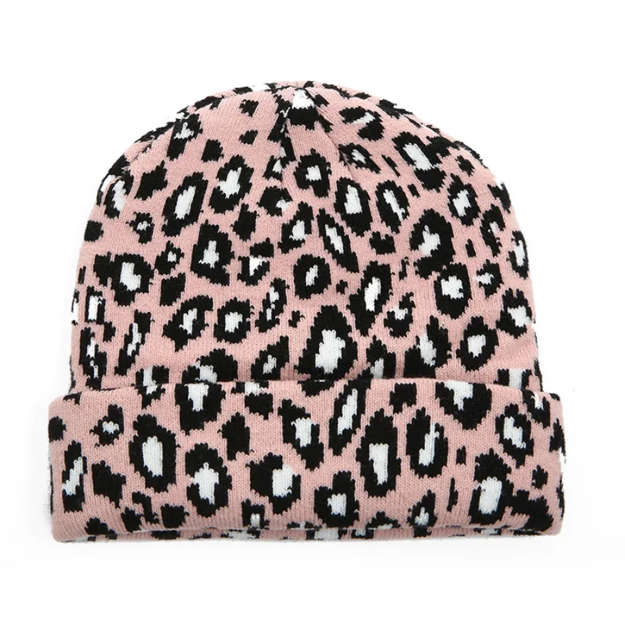 Leopard Jacquard Unisex Beanies Y2K Trendy Autumn Winter Thicken Warm Hat Hip Hop Vintage Skullies Knit Hats for Women Men