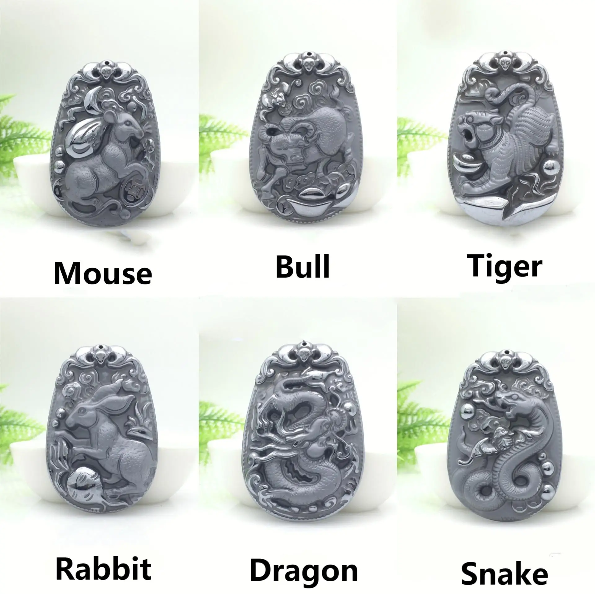 

Terahertz Natural Stone Pendant Carved 12 Chinese Zodiac Pendants Lucky Necklace Healthy Energy Powerful Stone Fashion Jewelry