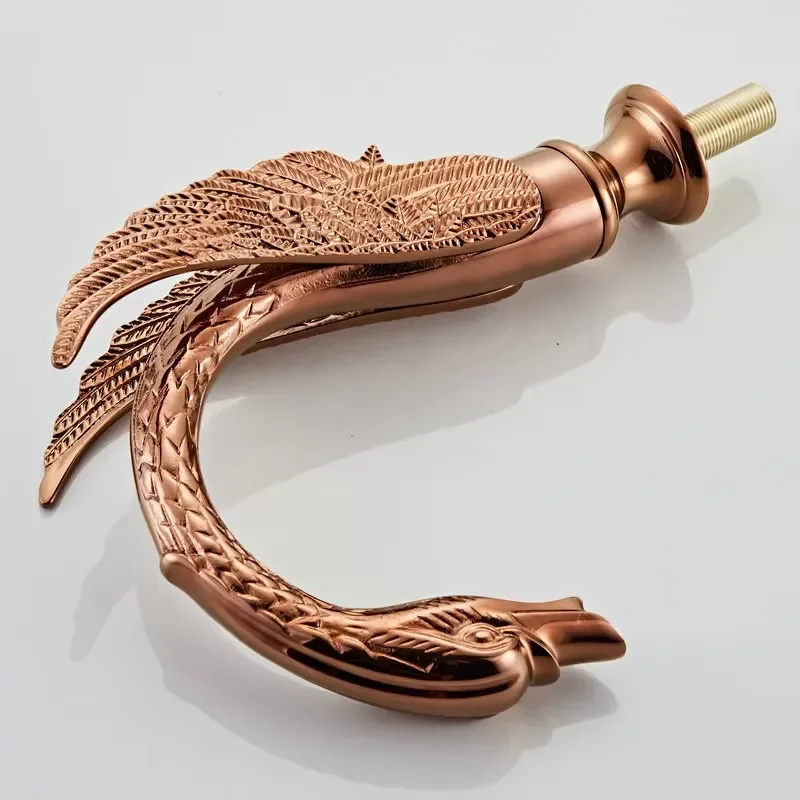 Rose Gold Brass Swan Basin Faucet Double Handle Three Hole Counter Mount Split Mix Faucet Bathroom Sink