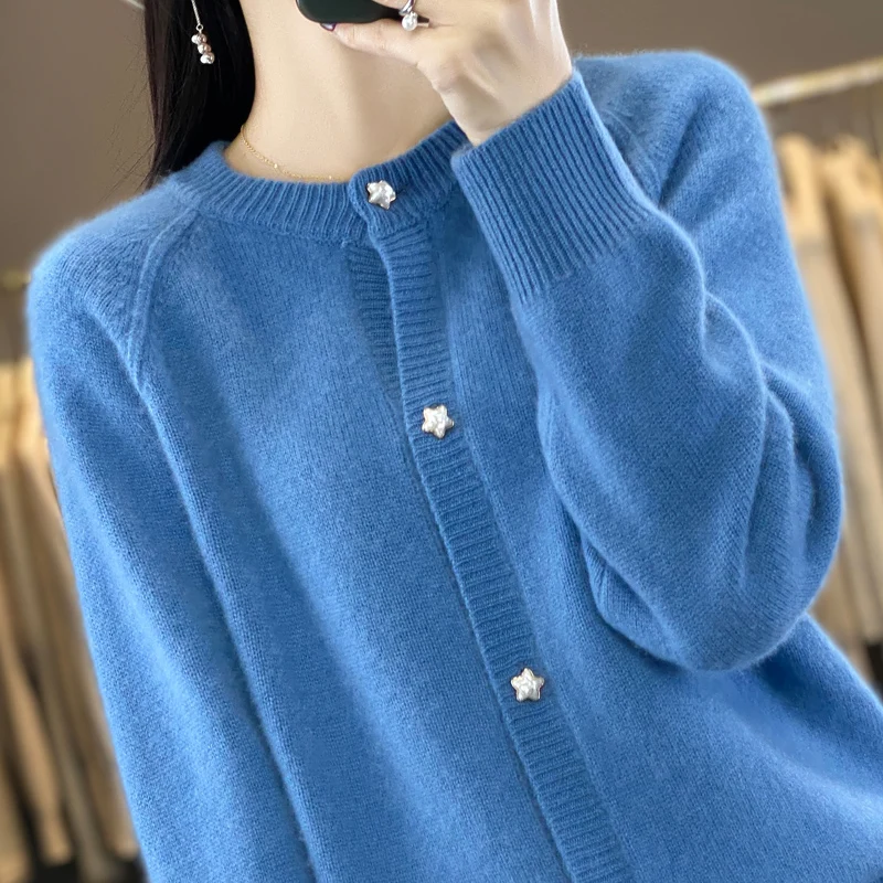 YSC2024 New Women's Classic Australian Pure Wool Thick Knitted Cardigan Long Sleeve Casual High Quality Knitted Sweater