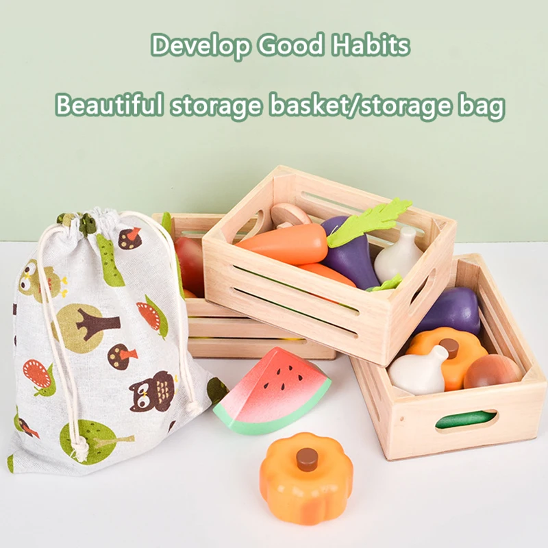 Zestaw zabawek Montessori do udawania, drewniana kuchnia, zabawki do robienia deserów, owoce, warzywa, owocowno-morskie produkty, symulacja jedzenia dla dziewczynek