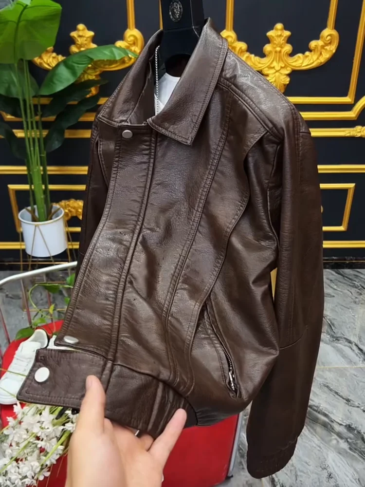 

Men's PU Leather Collared Jaet Autumn New Sle Casual Faionable Versatile High-End Feeling European Sle Spring Summer