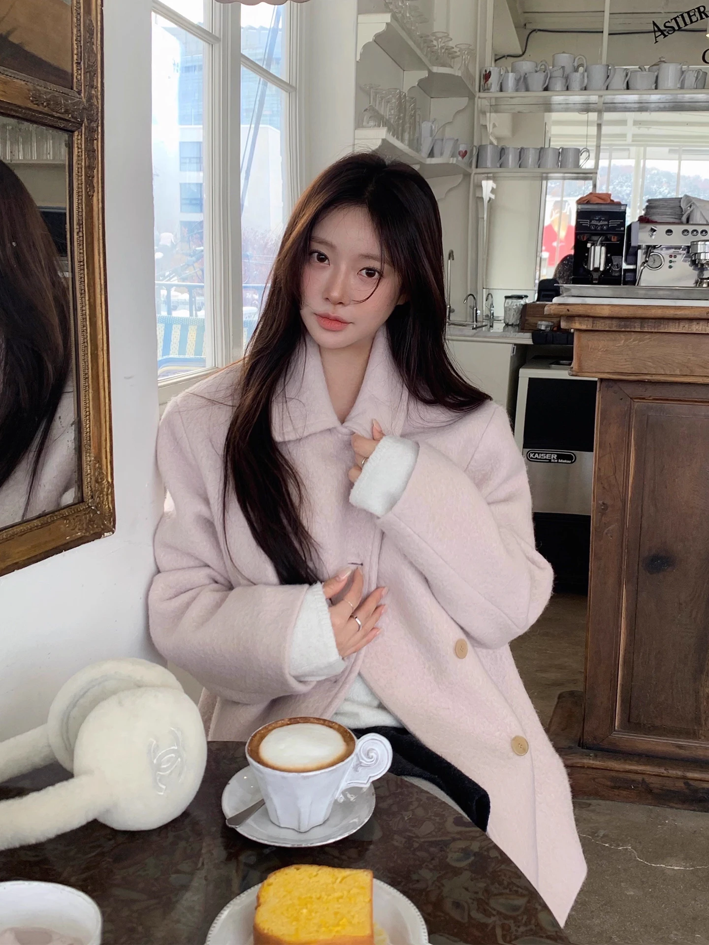 Clothland Elegancka damska wełniana kurtka dwurzędowa z długim rękawem, słodkie zimowe płaszcze damskie Mujer CB208