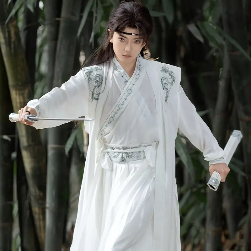 Hanfu de talla grande 3XL para hombre, disfraz de Carnaval y Halloween, Hanfu chino antiguo, Hanfu bordado en blanco y negro, talla grande para mujer