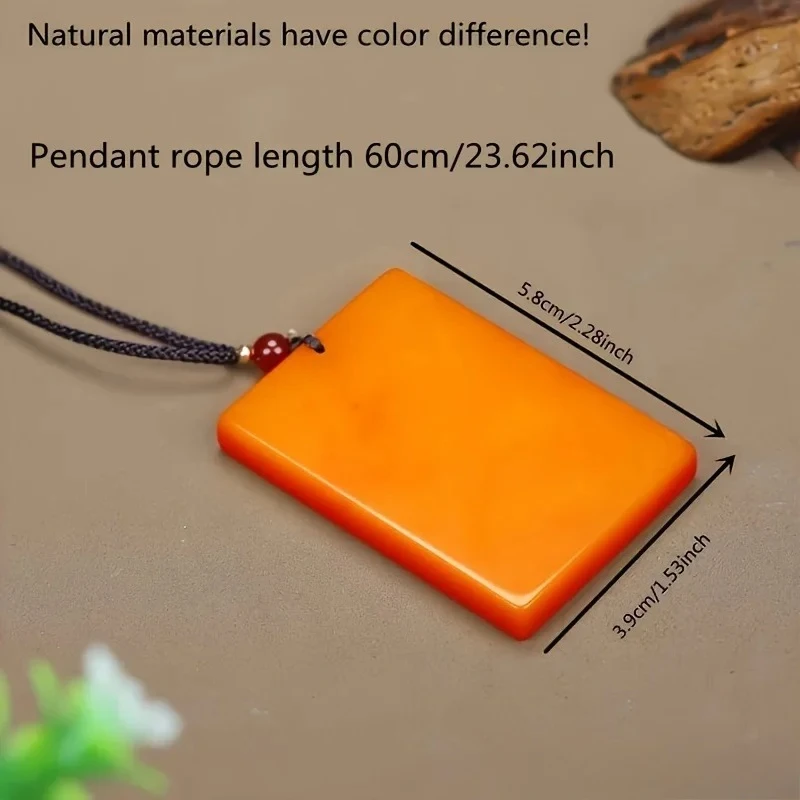 Jade Pendant Hand-polished Yellow Rectangular Peace and Prosperity Sign Fashion Charm Jewelry Couple Jade Necklace Holiday Gift