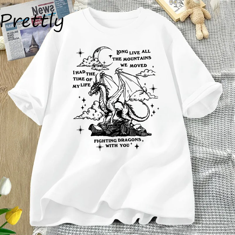 Retro Fighting Dragons with You T Shirt Women Speak Now Long Live T-Shirt Cotton Women's Clothing Basgiath War College Tees