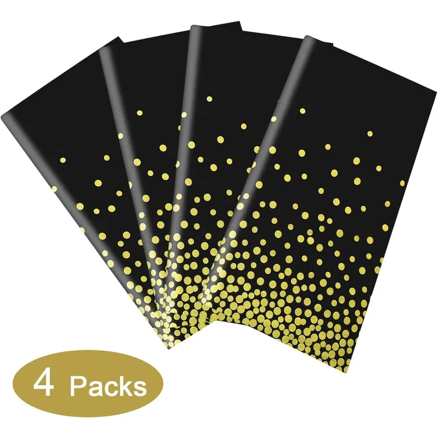 4 Pack Black and Gold Plastic Tablecloth for Rectangle Tables 54" x 108" Party Table Cover for Birthday Table Cloths for Gradua
