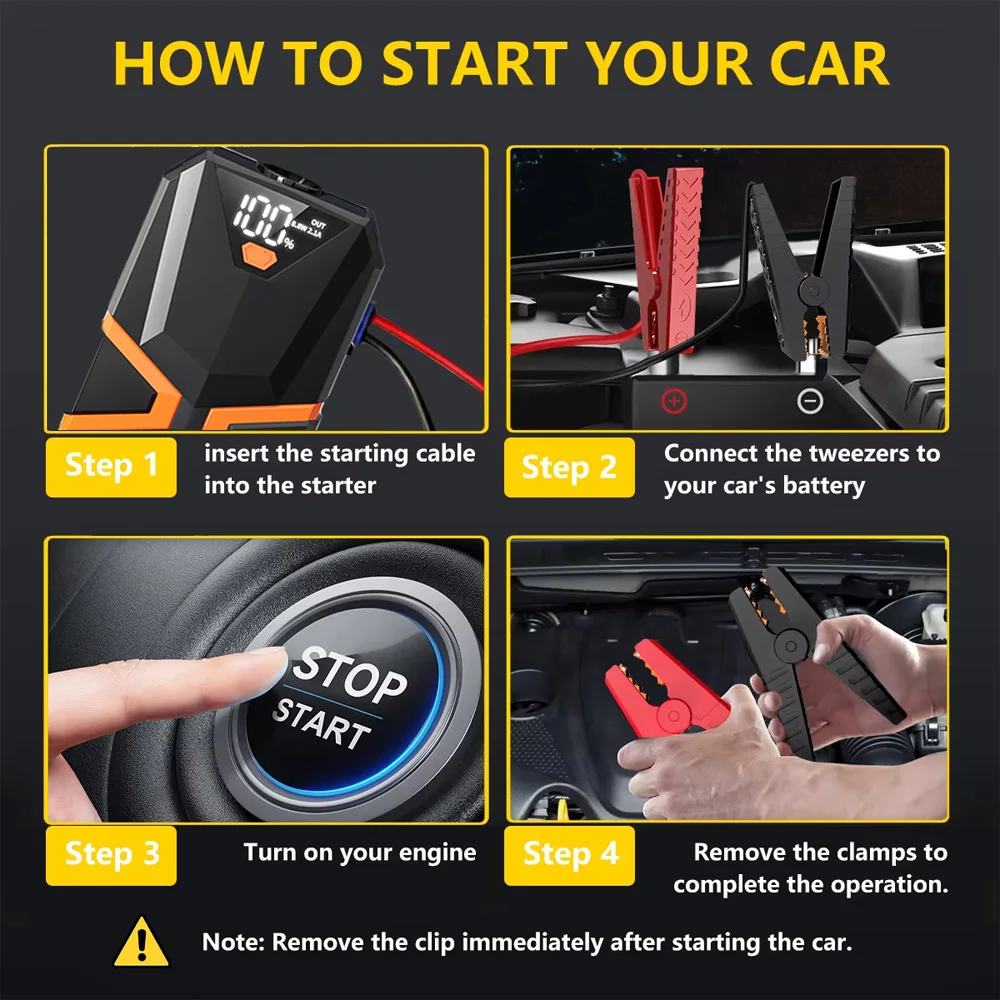 Portable Car Jump Starter & Air Compressor, 12V Digital Tire Inflator, Emergency Power Bank with LED Flashlight for SUV