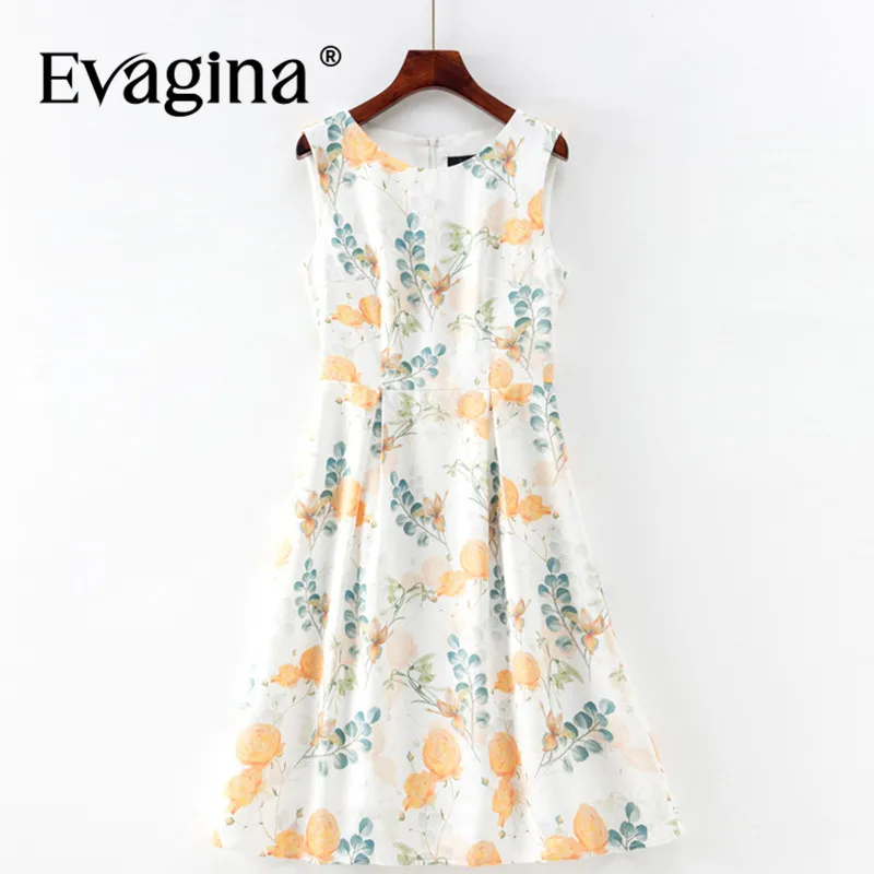 

Evagina Summer Women's A-Line Dress Sleeveless Folds Print Chic Elegant Designer Commuter Dresses