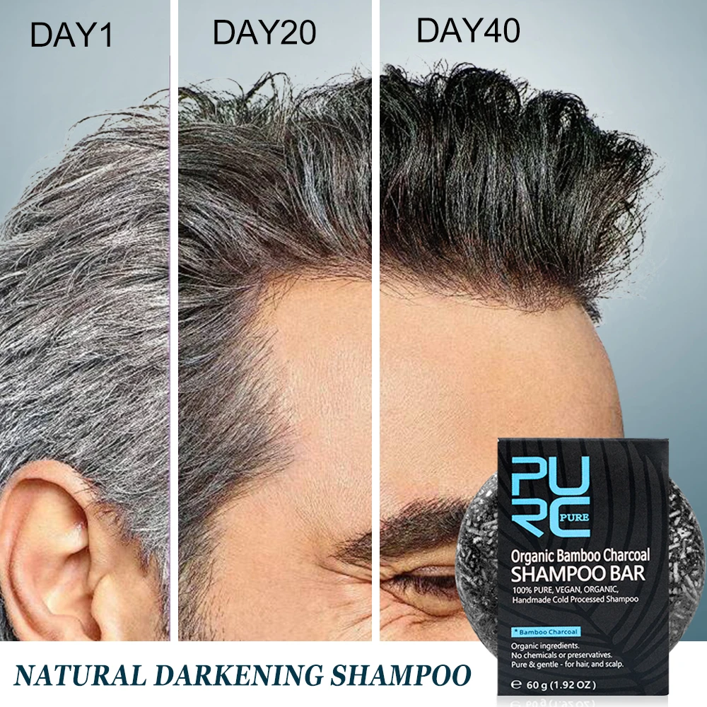 Barra de champú de 3 piezas para oscurecer el cabello, jabón de carbón de bambú, limpieza anticaspa, tratamiento espumoso para el cabello, champús