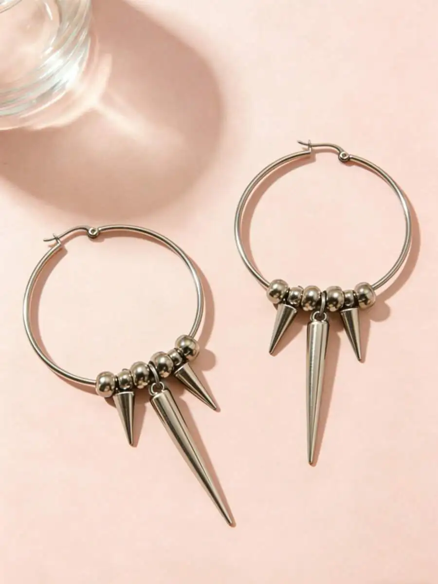 Exaggerated Spike Large Hoop Earrings For Women Punk Gothic Rivet Drop Jewelry Y2K Street Fashion Accessory