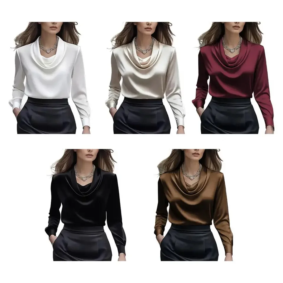 

Satin Long Sleeve Shirt Women Elegant Slik Tops Female Solid Color Office Blouse For Women Spring Autumn Pullover Lady Shirt