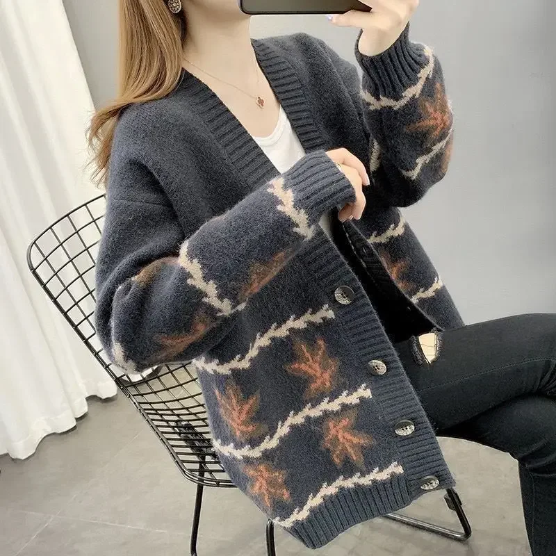 Ladies Sweater Jacket Women 2022 New Women's Korean Version Loose Net Red Wind Retro Celebrity Style Knitted Women's Sweater