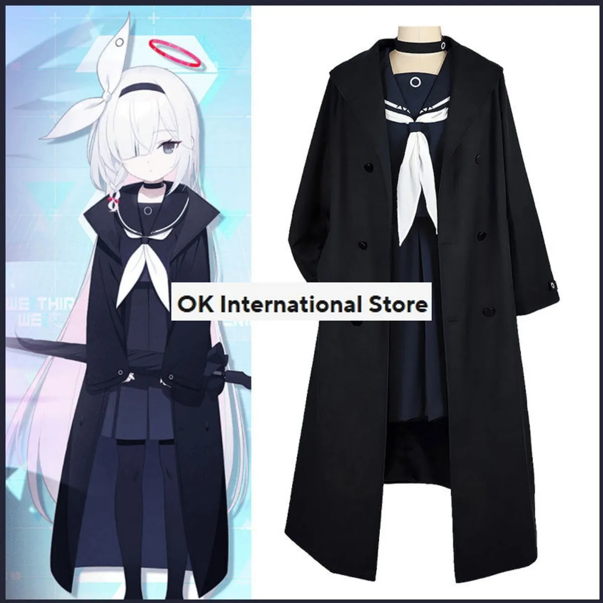 Anime Game Blue Archive Planetarium Cosplay Costume Wig Black Trench Coat JK Uniform Skirt Woman Sexy Kawaii Party Sailor Suit