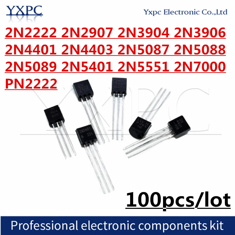 100pcs 2N2222 2N2907 2N3904 2N3906 2N4401 2N4403 2N5087 2N5088 2N5089 2N5401 2N5551 2N7000 PN2222 TO-92 Triode