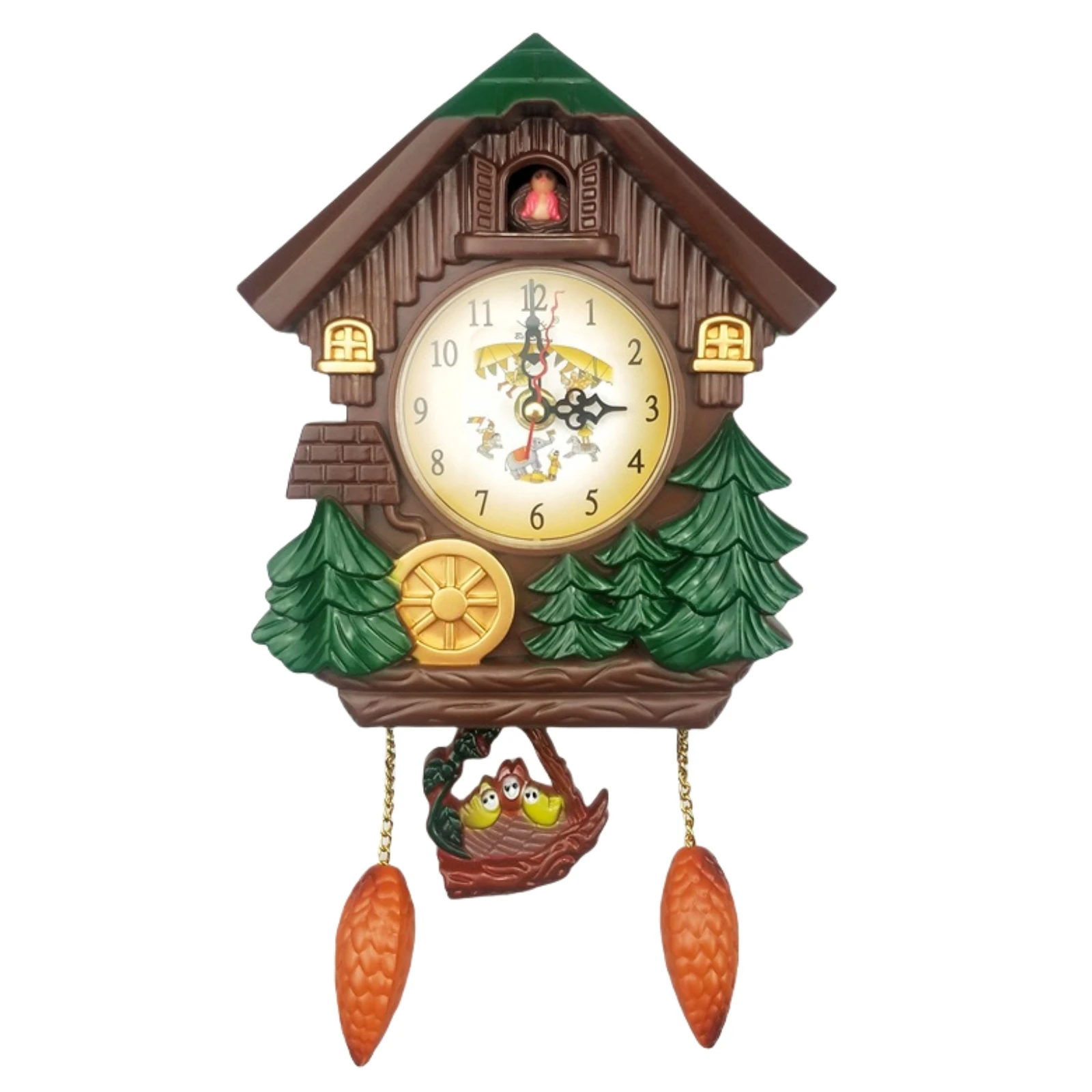 1pcs Cuckoo Clock With Pendulum Wall Clock Wall-Mounted Living Room Time Bell Swing Alarm Watch Home Art Decor Alarm Clock