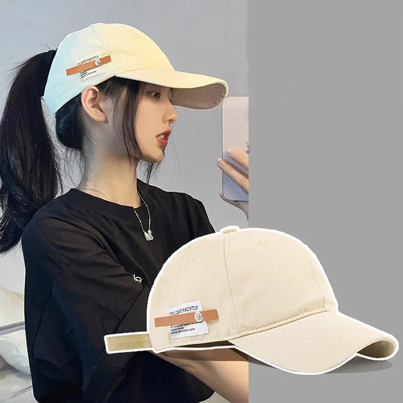 Retro Simple Leather Label Baseball Cap For Women Men Solid Color Snapback Adjustable Sun Visor Hat Outdoor Sports Hip Hop Caps