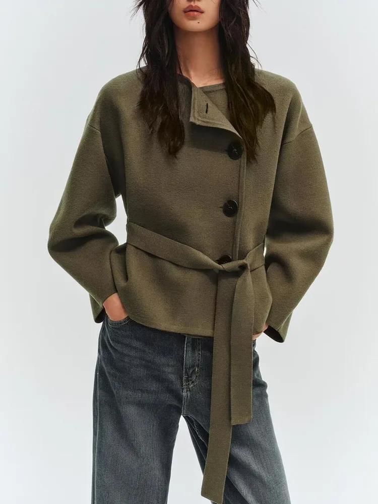 

Новинка зимы 2025 года, милое вязаное пальто с поясом, повседневное женское пальто Ne Long Sve, женская верхняя одежда Jaet Ele