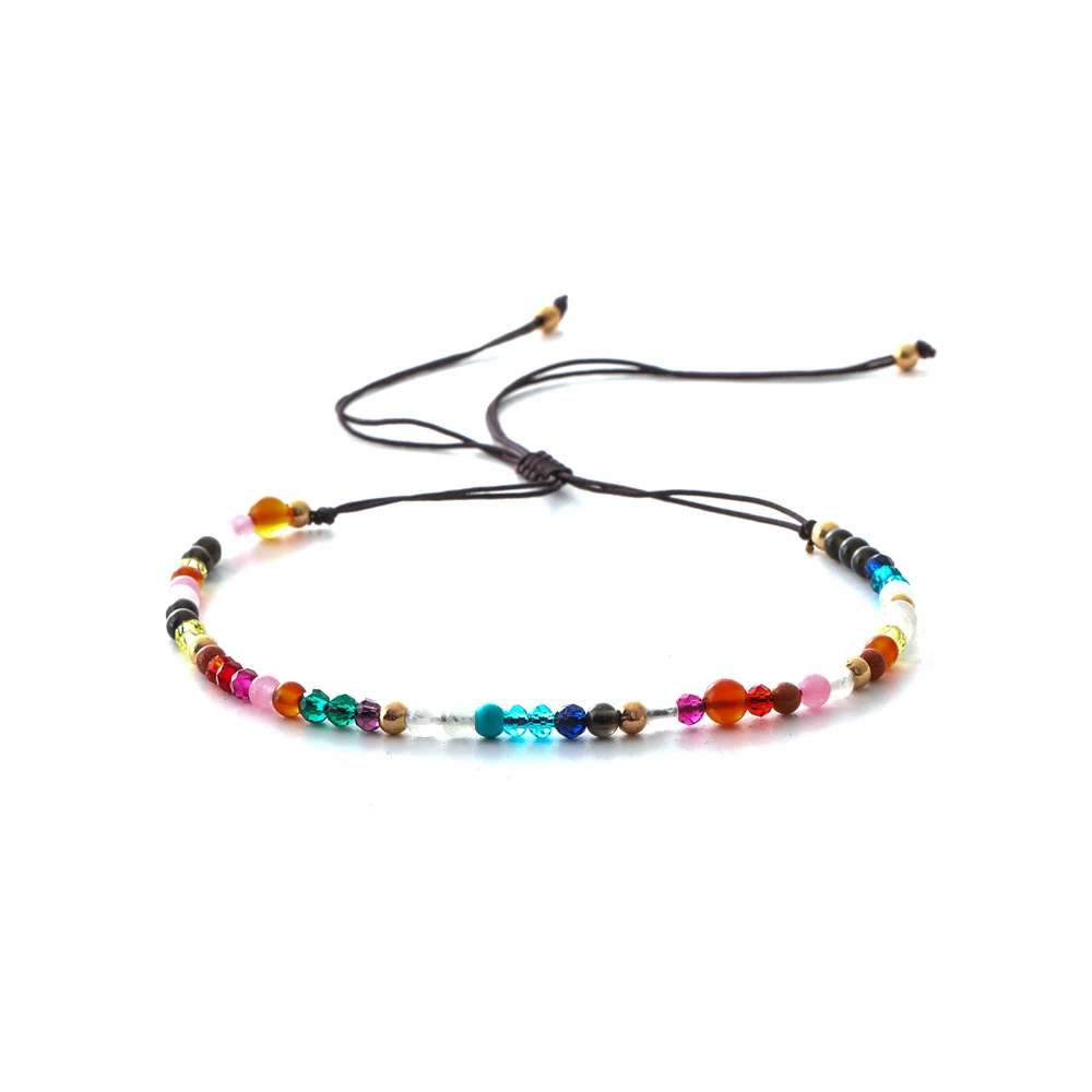 Irregular Natural 3MM Beads Braided Wrap Yoga Bracelets For Men Women Rope Wristbands Color Charms Crystal Beads DIY Jewelry