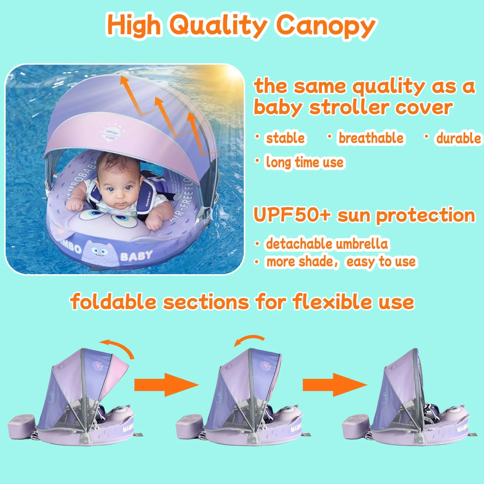 Mambobaby Float Safe Solid Core with Canopy Comfort Skin-friendly Design Baby Swimming Ring Toddler Pool Float Infant Water Ring