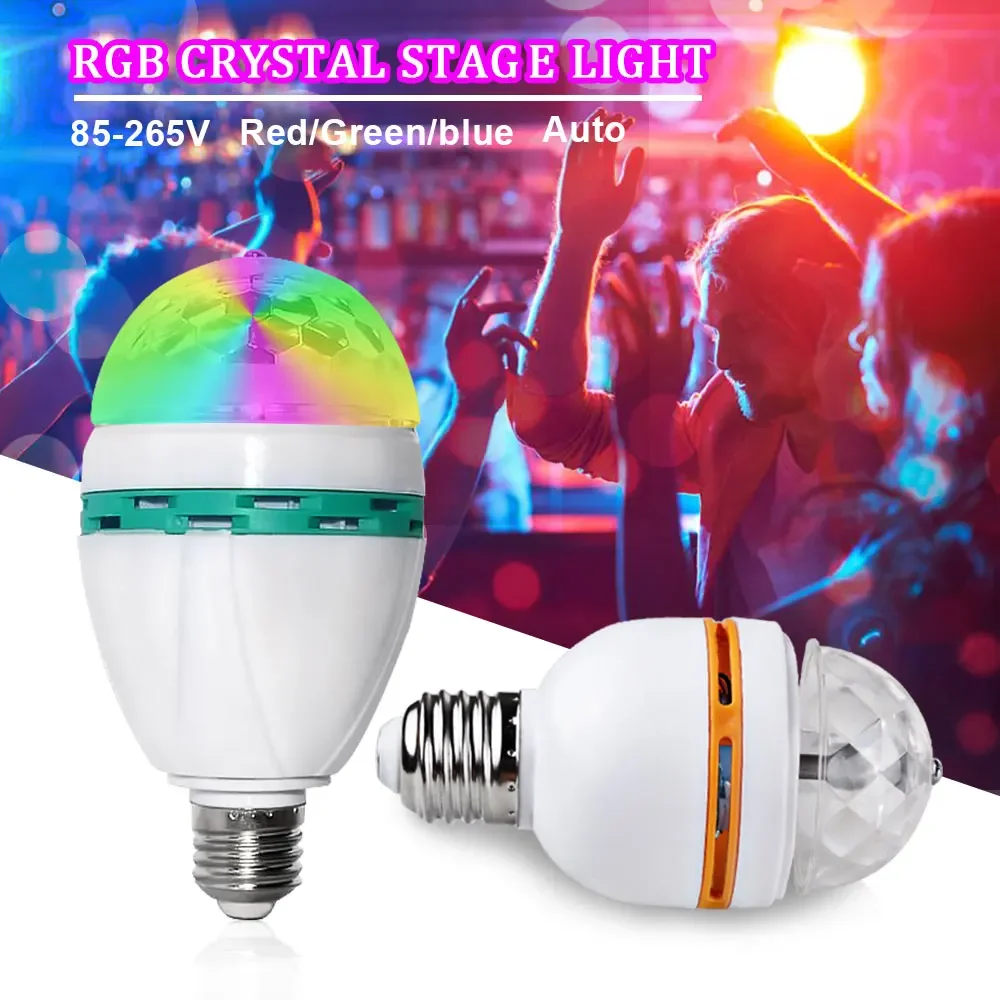 E27 LED RGB Lamp 3W 6W Bulb Magic Color Projector Auto Rotating Stage Light AC85-265V For Halloween Holiday Party Bar KTV Disco