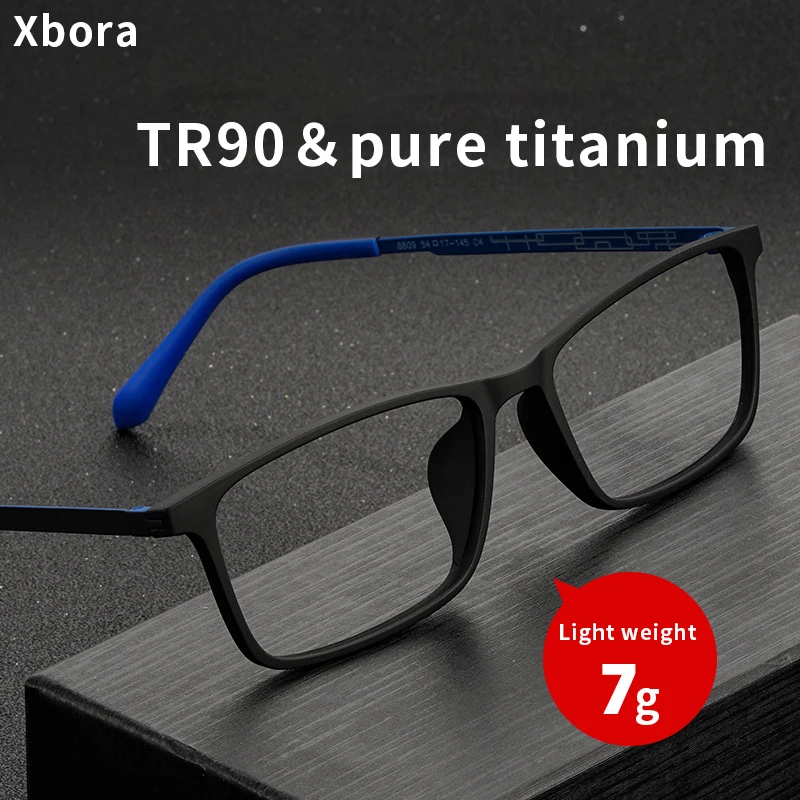 

Xbora TR90 Eyewear Frame For Men And Women Retro Square Pure Titanium Optical Prescription Glasses Pure Titanium Temples 8809X