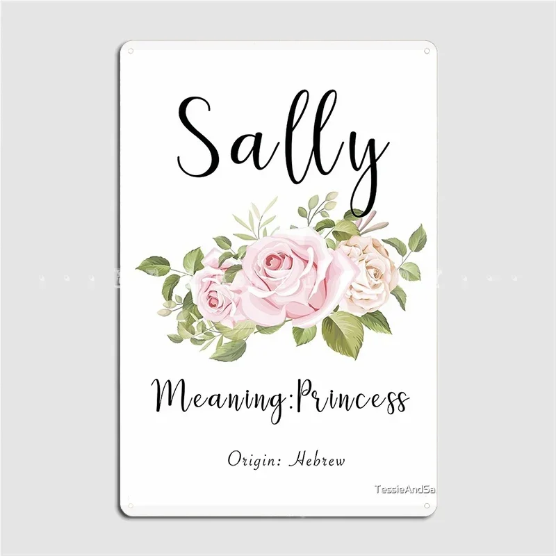 Sally Personalised Name Meaning Pink Roses Poster Metal Plaque Cinema Kitchen Customize Painting Décor Tin Sign Posters