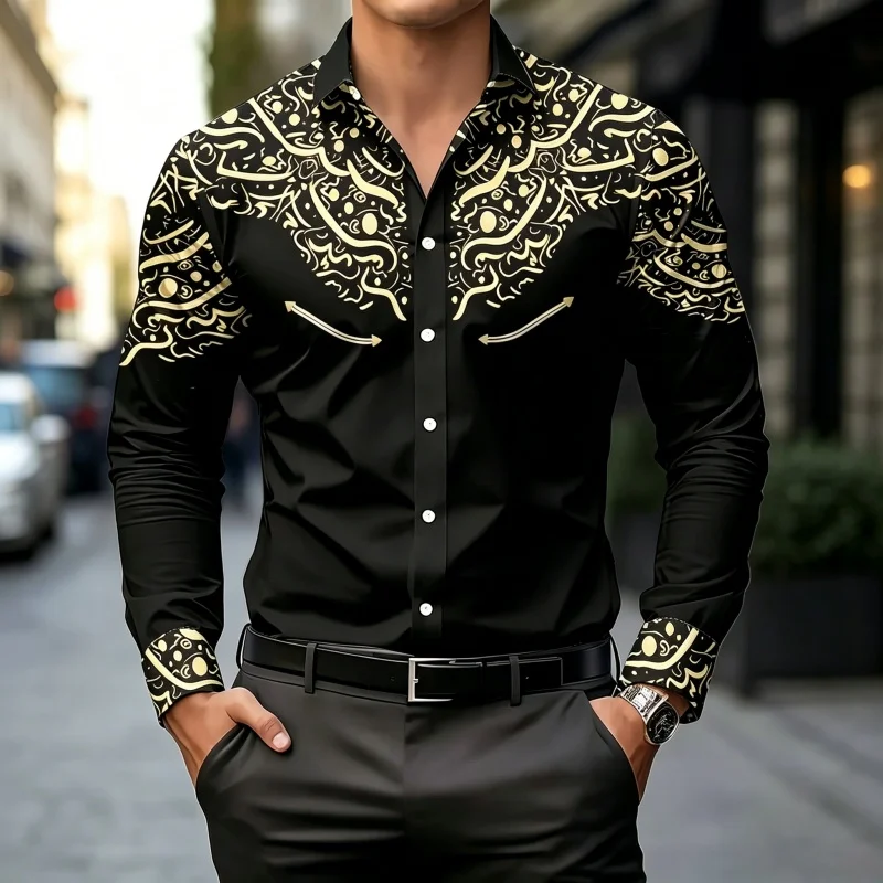 Black and White Contrast Print Shirt, Slim Fit, Trendy, Casual Top for Multiple Occasions view 6