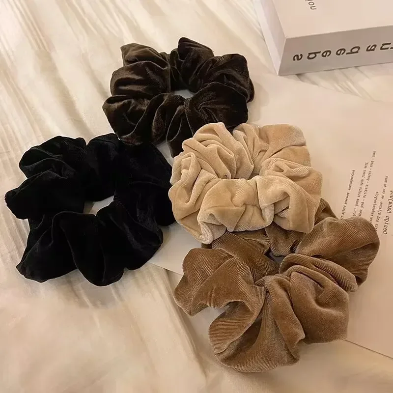 Winter Plush Soft Soild Color Scrunchie for Women Girls Vintage Elasticity Rubber Bands Ties Ponytail Hair Bands Headwear