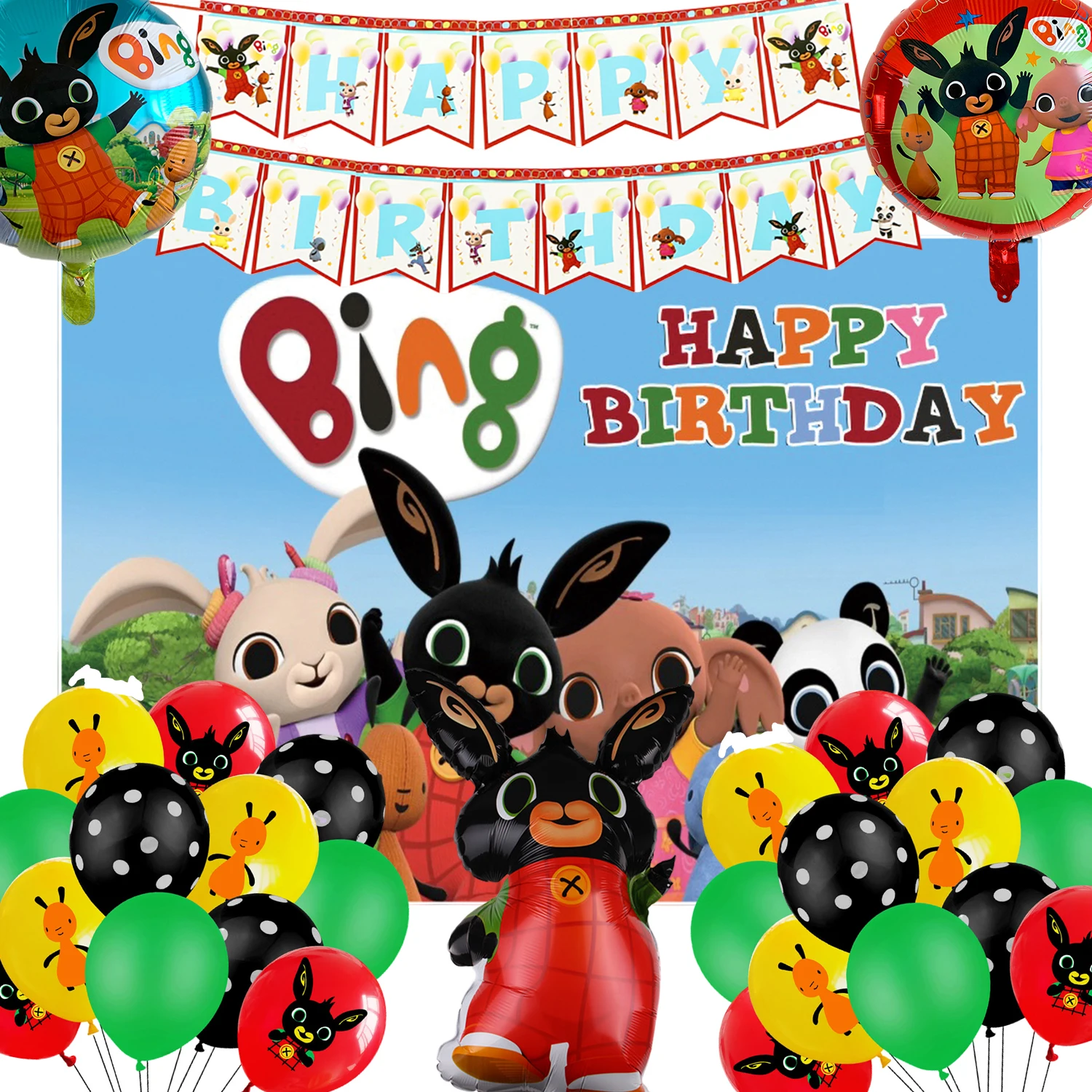 토끼 생일 파티 테마 장식 풍선 케이크 토퍼 풍선 메모장 배너 접시 컵 배경막 베이비 샤워 용품