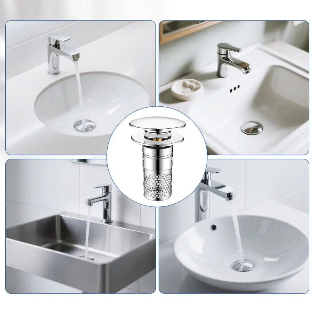 Bathroom Sink Clog Prevention Bathroom Sink Stopper Pop-up Drain Strainer Hair Debris Catcher with Removable Stainless Steel