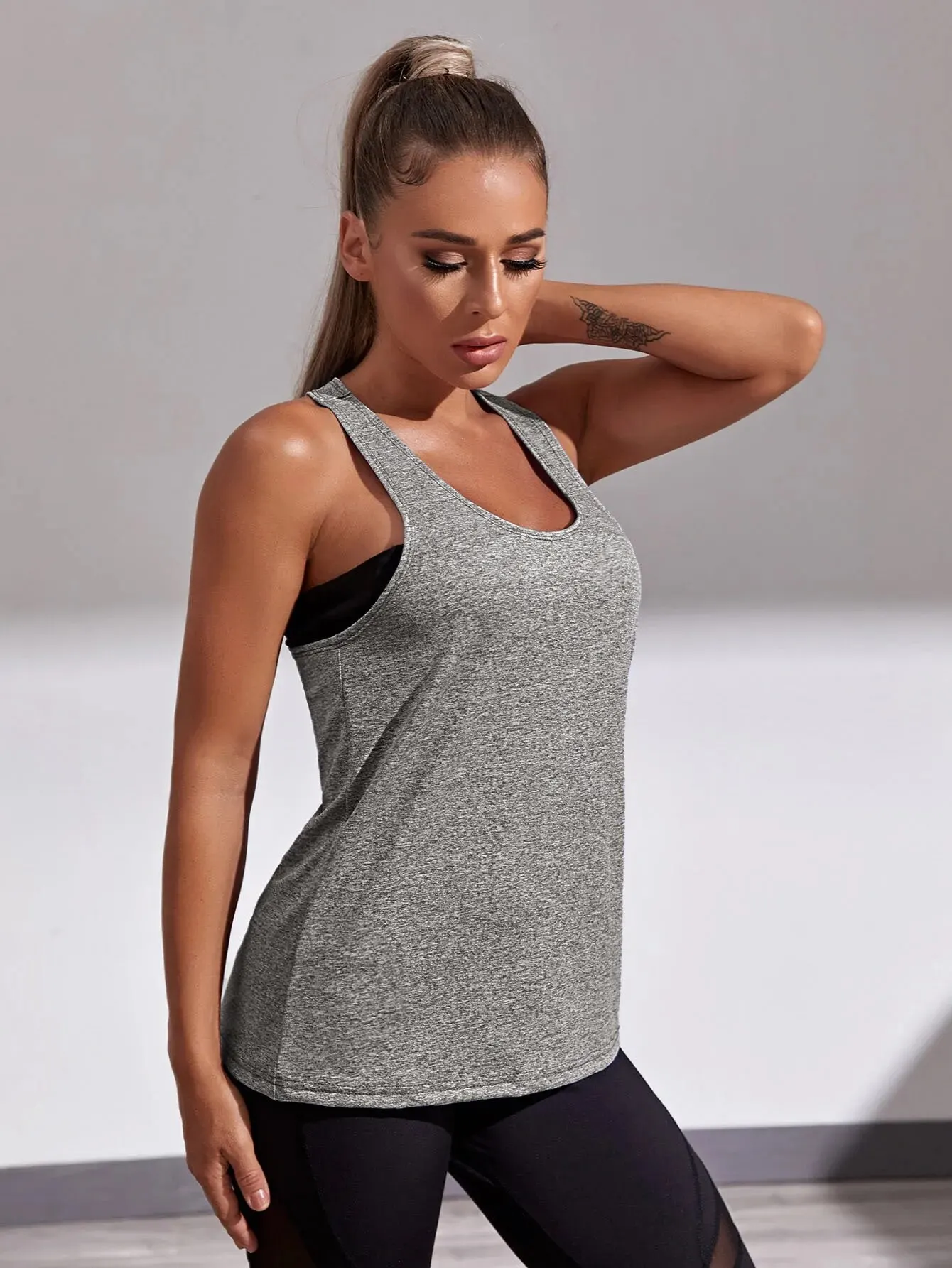 Yoga Fitness Vest Hollow Solid Color Sports Blouse Women BX1477