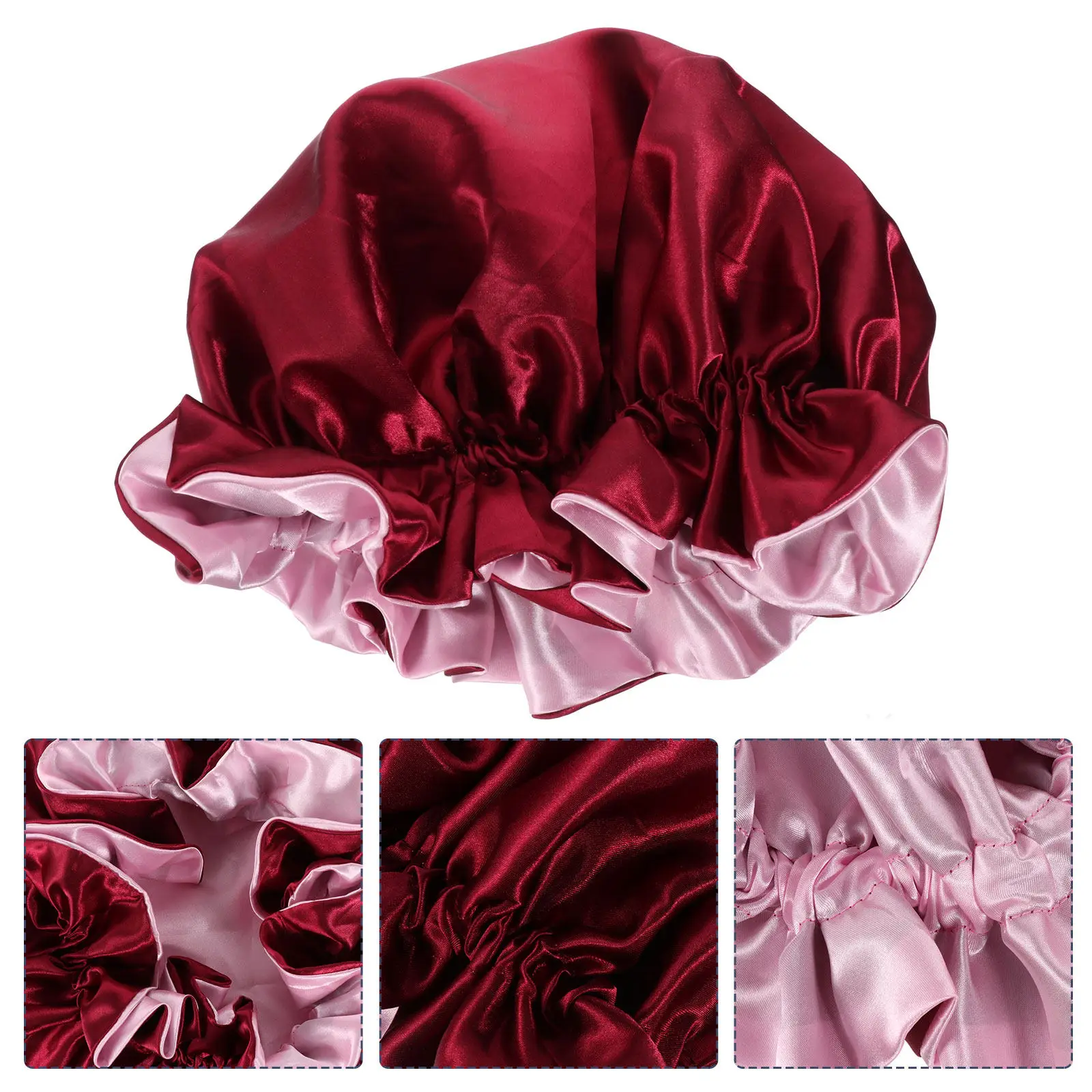 Double-Layer Satin Bonnet Adjustable Sleeping Cap Silky Night Hair Bonnet Soft Breathable Hair Loss Protection for Women Makeup