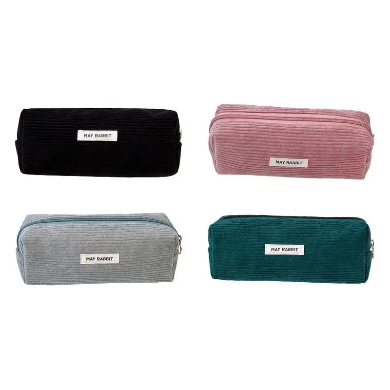 Corduroy Pencil Case Large Capacity Pencil Cases Stationery Solid Color Ka-waii School Supplies Zipper Pencil Pouch