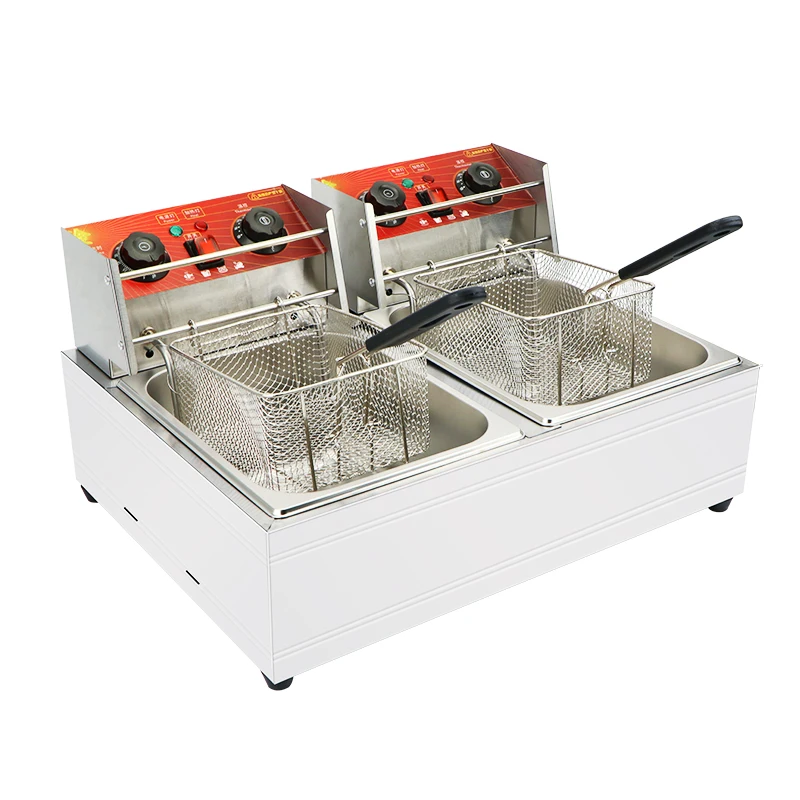 ماكينة بطاطس مقلية من الفولاذ المقاوم للصدأ 2 خزان 2 سلة مقلاة رقائق البطاطس التجارية الكهربائية/الغاز المقلاة العميقة