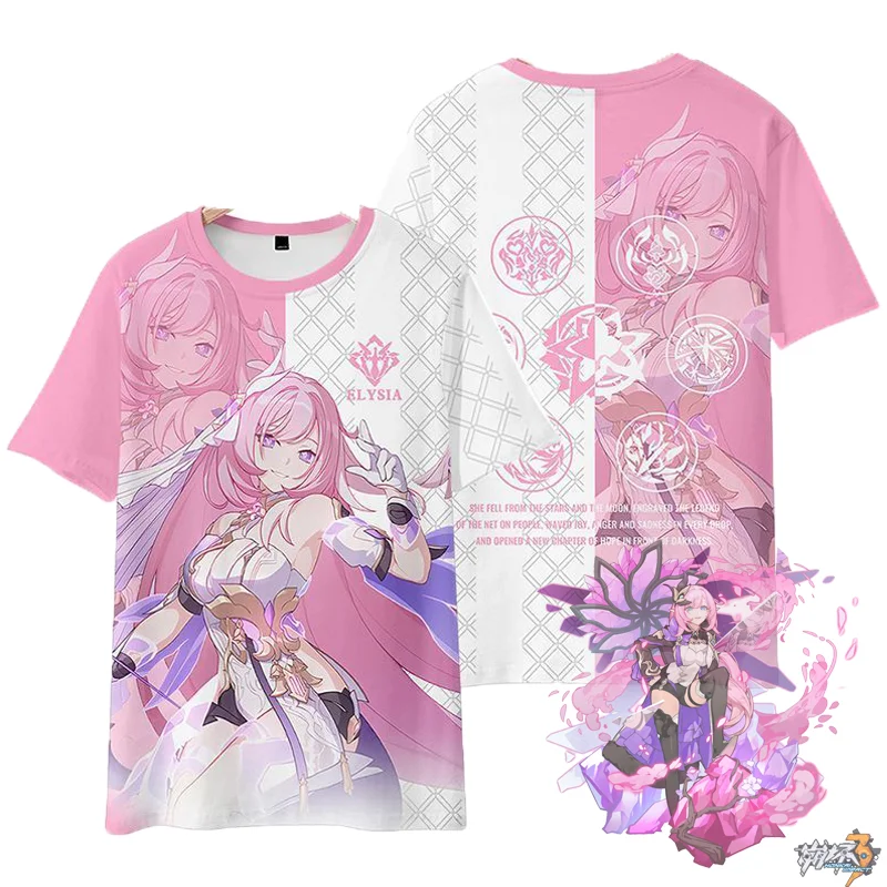 Elysia Honkai Impact 3 Role Playing T-Shirts New Arrival 3D Print Kids Anime Tees Summer Men Women Harajuku Short Sleeve Y2k Top