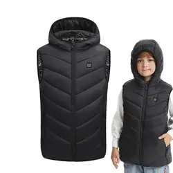 Giacca riscaldata per bambini per gilet riscaldato invernale a 10 zone con cappuccio Gilet riscaldato elettrico USB regolabile a temperatura a 3 velocità per bambini